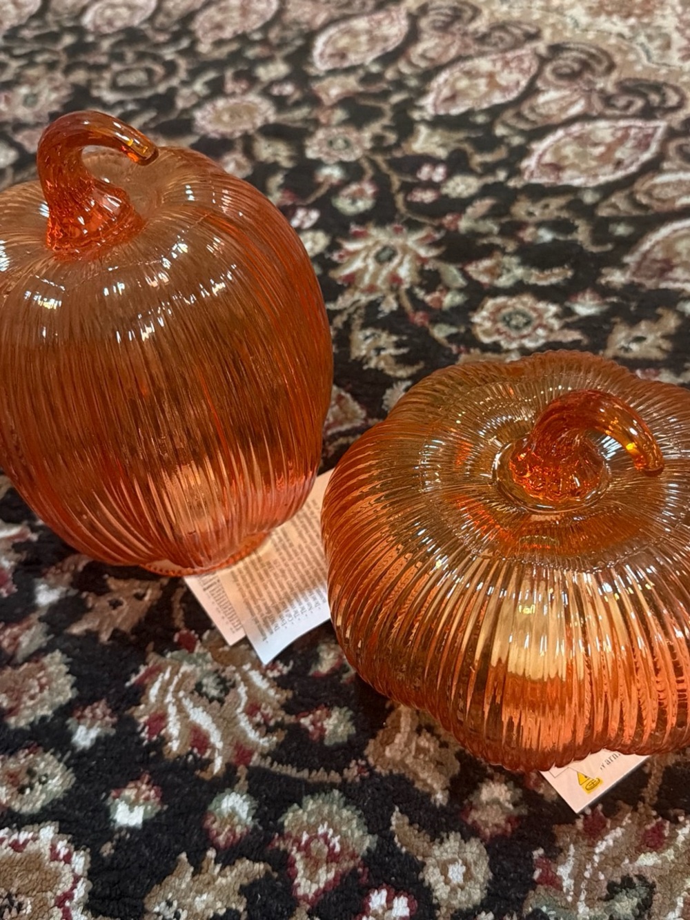 Ribbed Orange Glass Pumpkin Accent Set - Decorative Pair